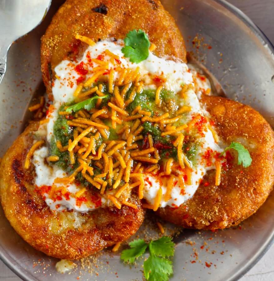 Aloo Tikki Chaat (Spiced Potato Patties with Tangy Toppings)