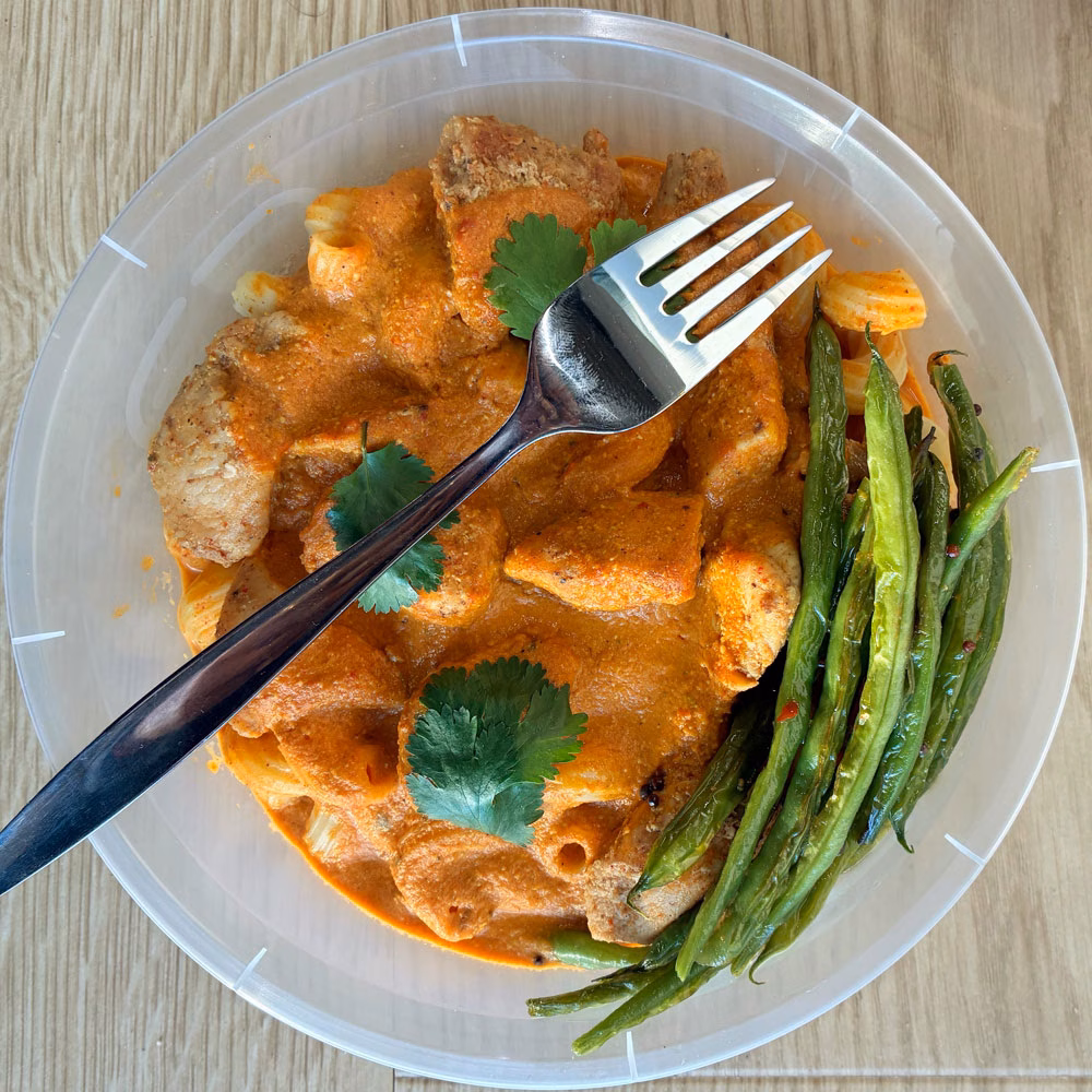 Butter Chicken Pasta with Spiced Greens