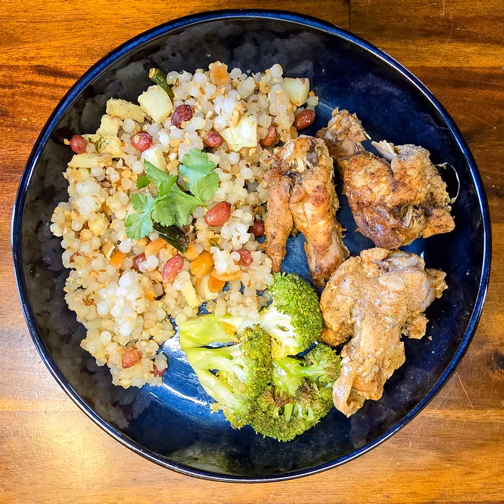 Chargrilled Tandoori Chicken with Tapioca pearls & Brocolli