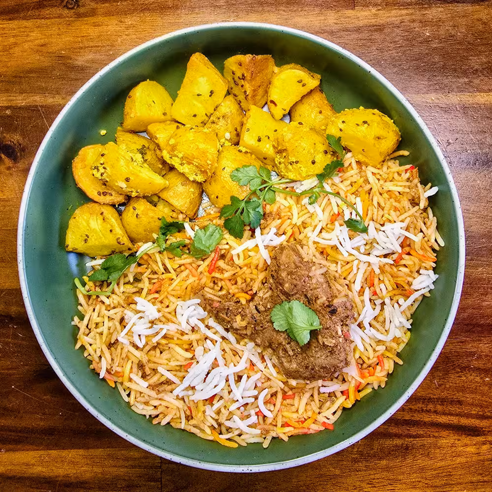 Chicken Biryani with Herbed Potatoes