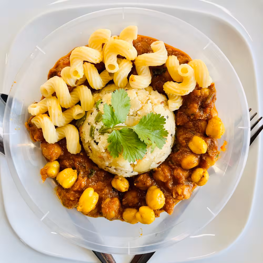 Chickpea Tomato Stew with Pasta & Vegetable Upma