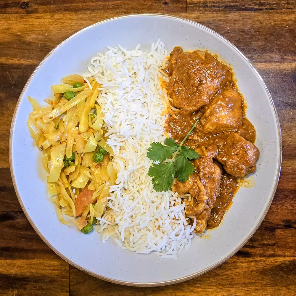 Classic Chicken Curry with Basmati Rice & Greens