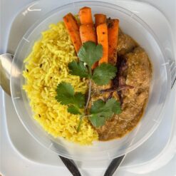Mild Chicken Korma with Turmeric Cumin Rice & Spiced Carrots