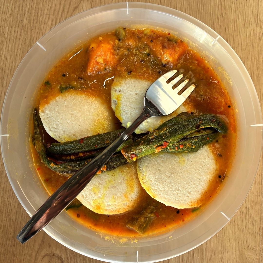 South Indian Sambar with Fermented Rice Cakes & Okra