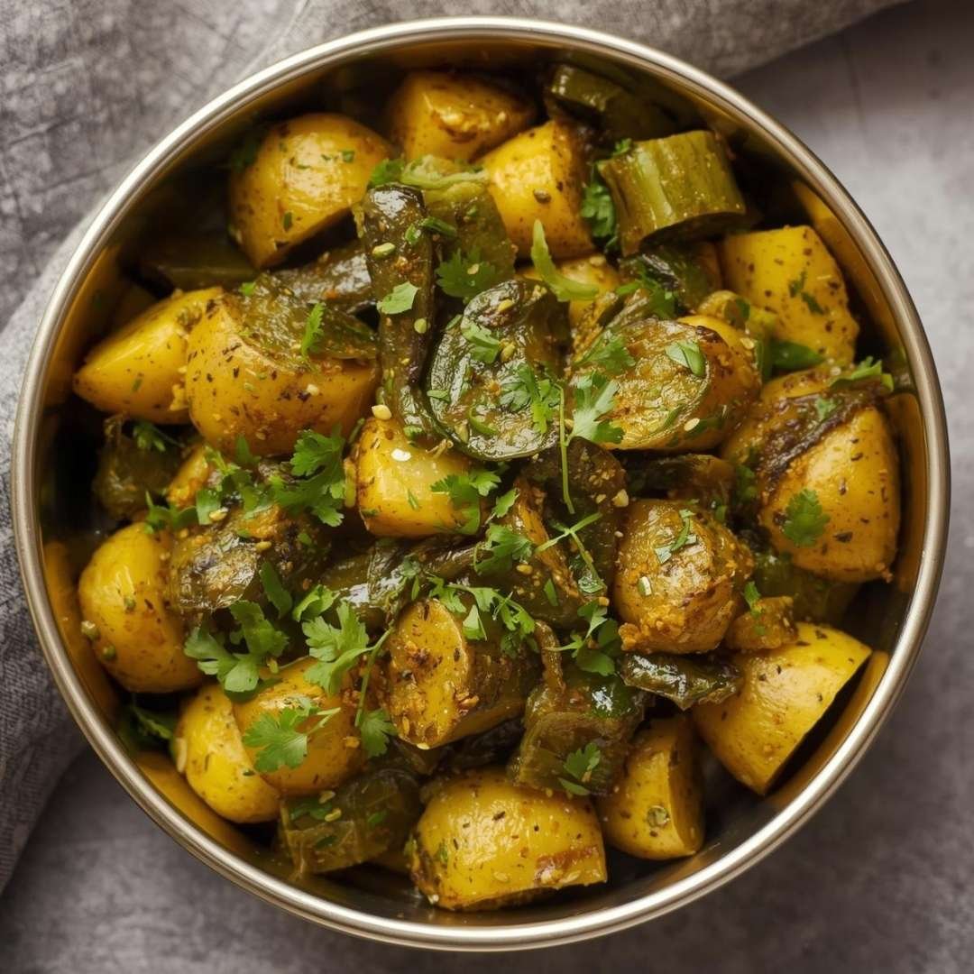 Punjabi Karela Aloo (Stir Fried Bitter Gourd and Potato)